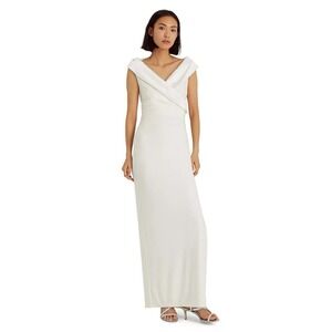 Lauren Ralph Lauren‎ Jersey Off the Shoulder Gown Cream White Size 4